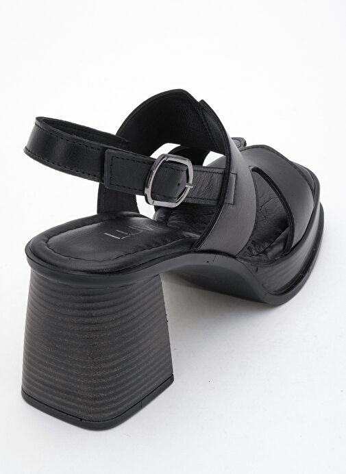 KEVIN Siyah Cilt Hakiki Deri Kadın Platform Topuklu Sandalet - Görsel 6
