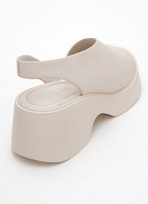 ROY Ekru Cilt Hakiki Deri Kadın Dolgu Topuklu Sandalet - Görsel 6