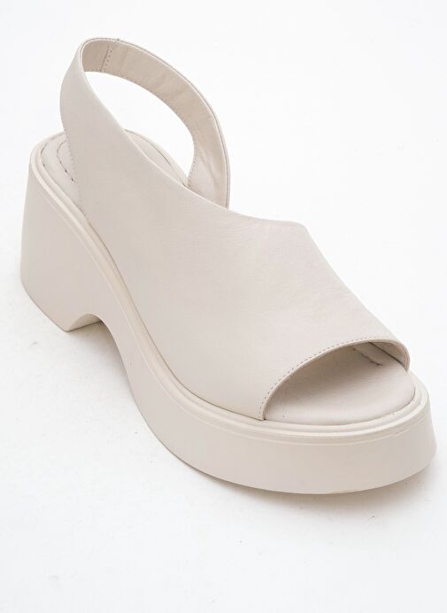 ROY Ekru Cilt Hakiki Deri Kadın Dolgu Topuklu Sandalet - Görsel 4