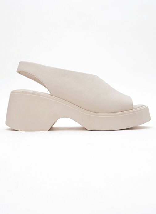 ROY Ekru Cilt Hakiki Deri Kadın Dolgu Topuklu Sandalet - Görsel 7