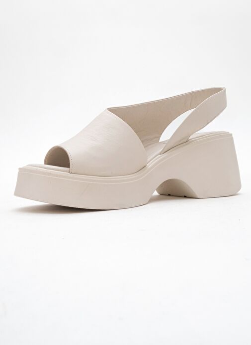 ROY Ekru Cilt Hakiki Deri Kadın Dolgu Topuklu Sandalet - Görsel 5