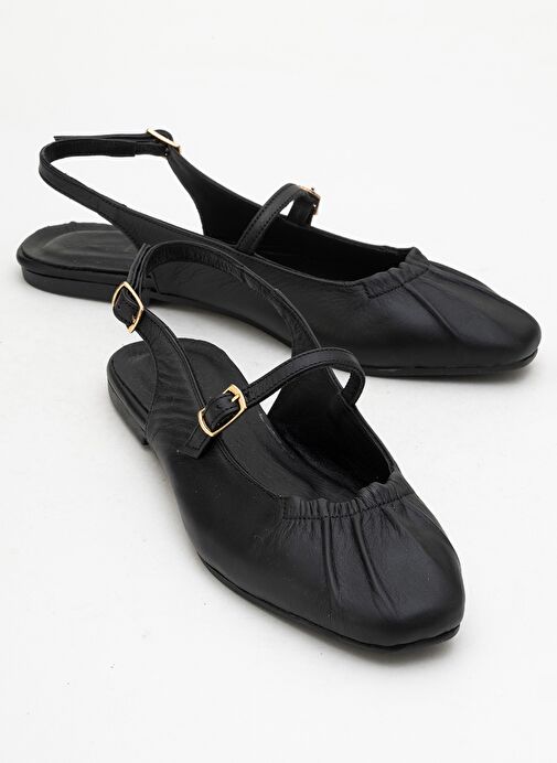 BRITNEY Siyah Hakiki Deri Önü Kapalı Kadın Sandalet - Görsel 2