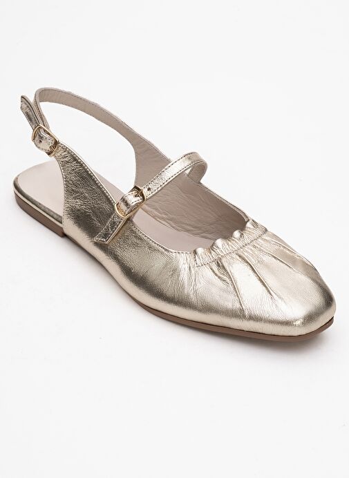 BRITNEY Altın Hakiki Deri Önü Kapalı Kadın Sandalet - Görsel 4