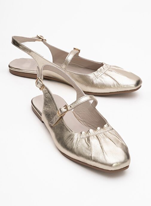 BRITNEY Altın Hakiki Deri Önü Kapalı Kadın Sandalet - Görsel 2