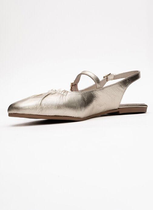 BRITNEY Altın Hakiki Deri Önü Kapalı Kadın Sandalet - Görsel 5