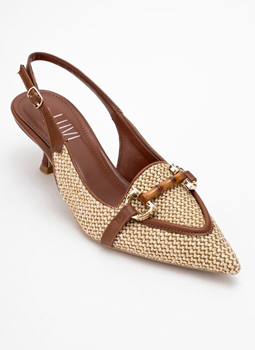 OSCA Taba Hasır Tokalı Sivri Burun Kadın Topuklu Ayakkabı - Görsel 4