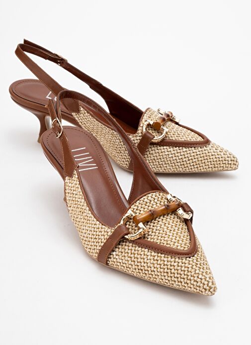 OSCA Taba Hasır Tokalı Sivri Burun Kadın Topuklu Ayakkabı - Görsel 2