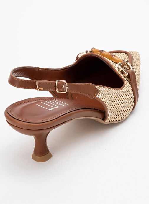 OSCA Taba Hasır Tokalı Sivri Burun Kadın Topuklu Ayakkabı - Görsel 6