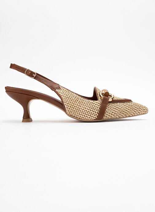 OSCA Taba Hasır Tokalı Sivri Burun Kadın Topuklu Ayakkabı - Görsel 7