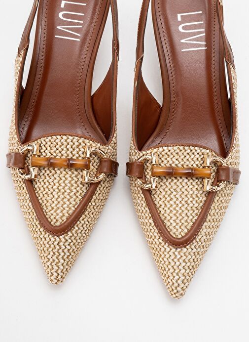 OSCA Taba Hasır Tokalı Sivri Burun Kadın Topuklu Ayakkabı - Görsel 3