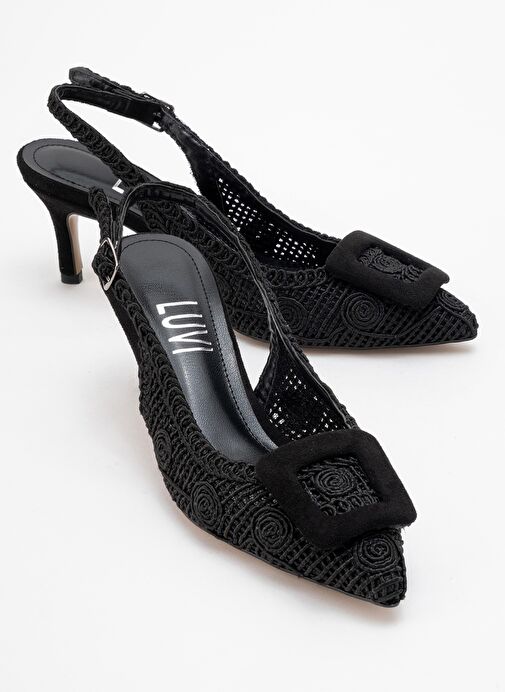 ENSLEY Siyah Örme Tokalı Arkası Açık Kadın Topuklu Ayakkabı - Görsel 2