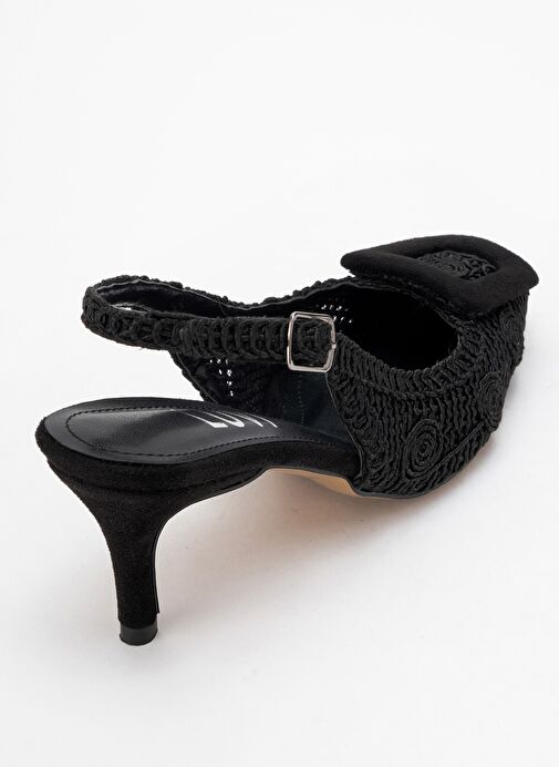 ENSLEY Siyah Örme Tokalı Arkası Açık Kadın Topuklu Ayakkabı - Görsel 6