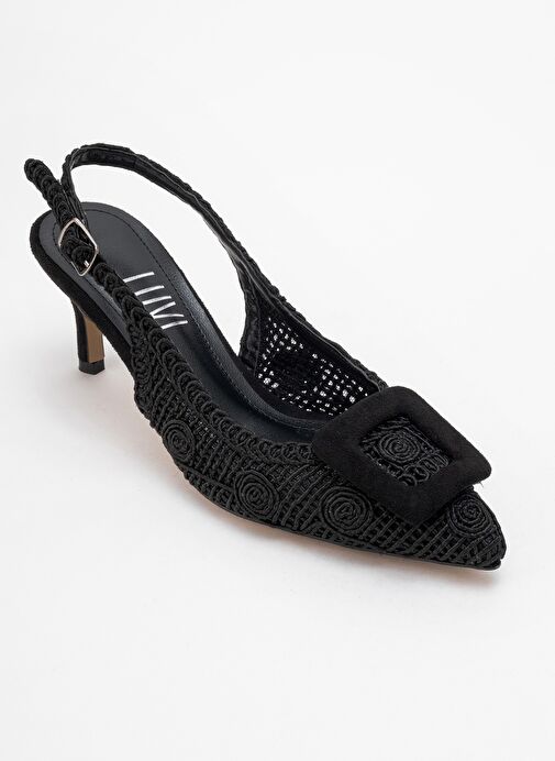 ENSLEY Siyah Örme Tokalı Arkası Açık Kadın Topuklu Ayakkabı - Görsel 4