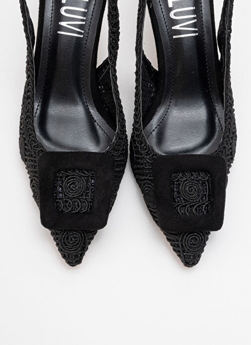 ENSLEY Siyah Örme Tokalı Arkası Açık Kadın Topuklu Ayakkabı - Görsel 3