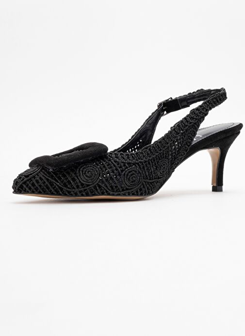 ENSLEY Siyah Örme Tokalı Arkası Açık Kadın Topuklu Ayakkabı - Görsel 5