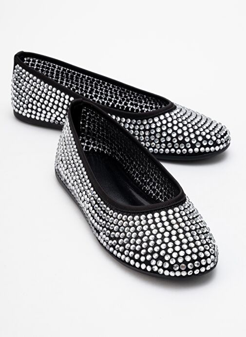 RUNWAY Siyah File Taşlı Kadın Babet Ayakkabı - Görsel 2