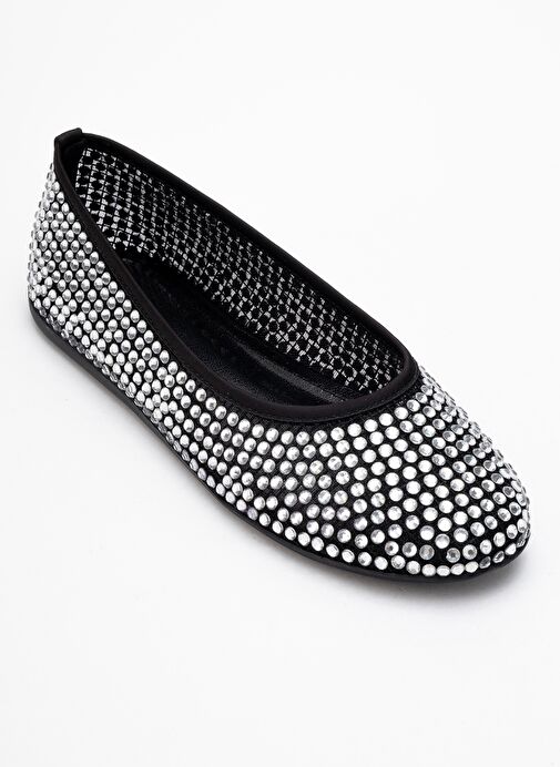 RUNWAY Siyah File Taşlı Kadın Babet Ayakkabı - Görsel 4