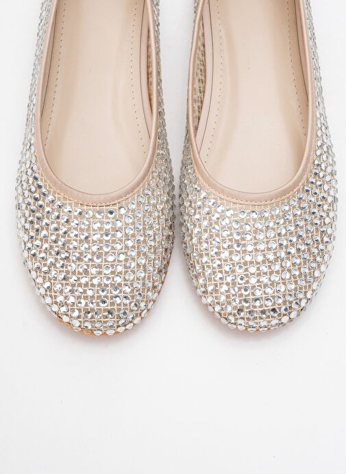 RUNWAY Bej File Taşlı Kadın Babet Ayakkabı - Görsel 3