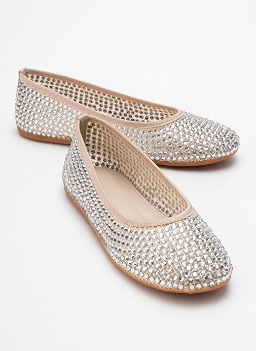 RUNWAY Bej File Taşlı Kadın Babet Ayakkabı - Görsel 2