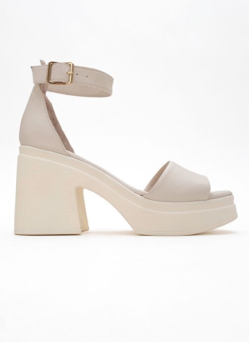 MARGOT Ekru Cilt Hakiki Deri Kadın Platform Topuklu Sandalet - Görsel 7