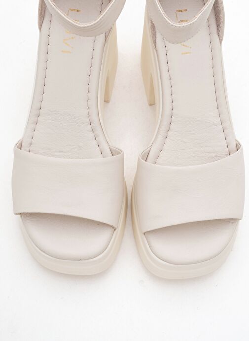 MARGOT Ekru Cilt Hakiki Deri Kadın Platform Topuklu Sandalet - Görsel 3