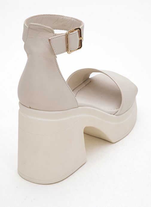 MARGOT Ekru Cilt Hakiki Deri Kadın Platform Topuklu Sandalet - Görsel 6