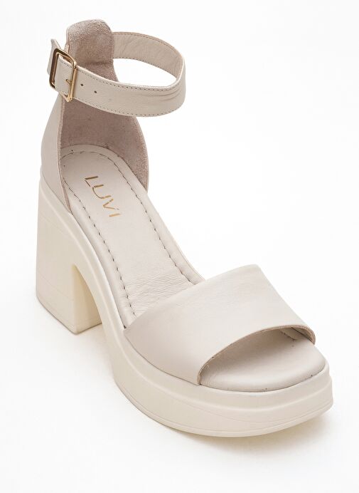 MARGOT Ekru Cilt Hakiki Deri Kadın Platform Topuklu Sandalet - Görsel 4