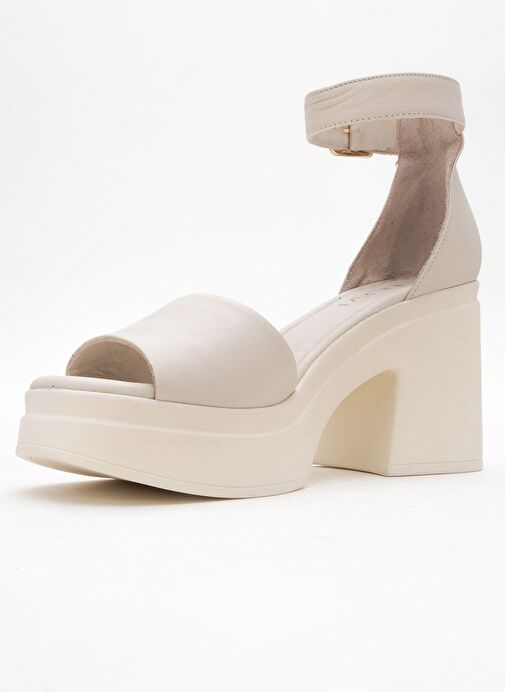 MARGOT Ekru Cilt Hakiki Deri Kadın Platform Topuklu Sandalet - Görsel 5