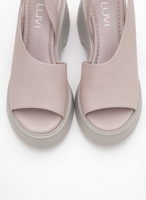 ROY Taş Cilt Hakiki Deri Kadın Dolgu Topuklu Sandalet - Görsel 3