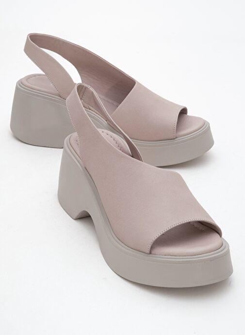 ROY Taş Cilt Hakiki Deri Kadın Dolgu Topuklu Sandalet - Görsel 2