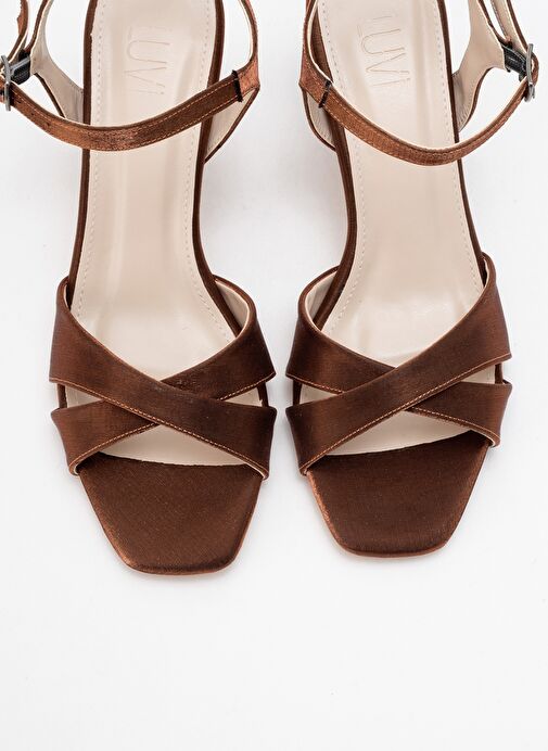 MELİN Bakır Saten Çapraz Bantlı Kadın Topuklu Ayakkabı - Görsel 3