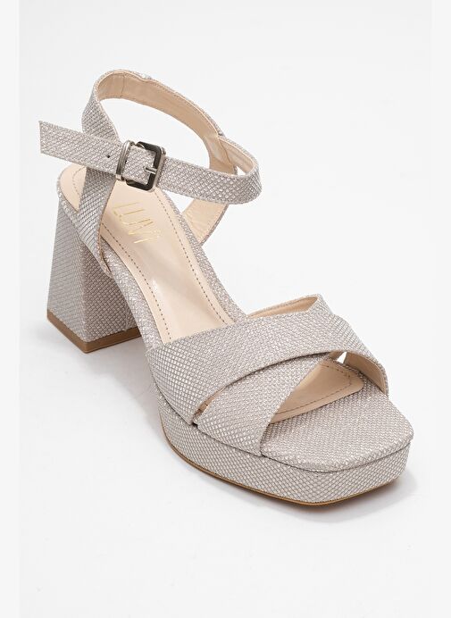 LİSBON Altın Simli Çapraz Bantlı Kadın Platform Topuklu Ayakkabı - Görsel 4