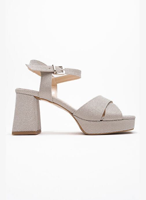 LİSBON Altın Simli Çapraz Bantlı Kadın Platform Topuklu Ayakkabı - Görsel 7