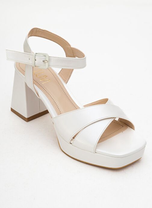 LİSBON Sedef Cilt Çapraz Bantlı Kadın Platform Topuklu Ayakkabı - Görsel 4