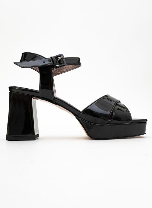 LİSBON Siyah Rugan Çapraz Bantlı Kadın Platform Topuklu Ayakkabı - Görsel 7