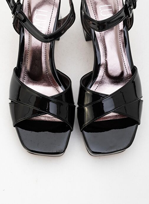 LİSBON Siyah Rugan Çapraz Bantlı Kadın Platform Topuklu Ayakkabı - Görsel 3