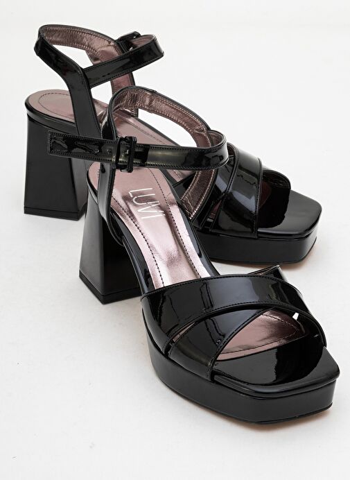LİSBON Siyah Rugan Çapraz Bantlı Kadın Platform Topuklu Ayakkabı - Görsel 2