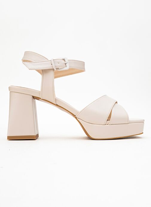 LİSBON Bej Cilt Çapraz Bantlı Kadın Platform Topuklu Ayakkabı - Görsel 7