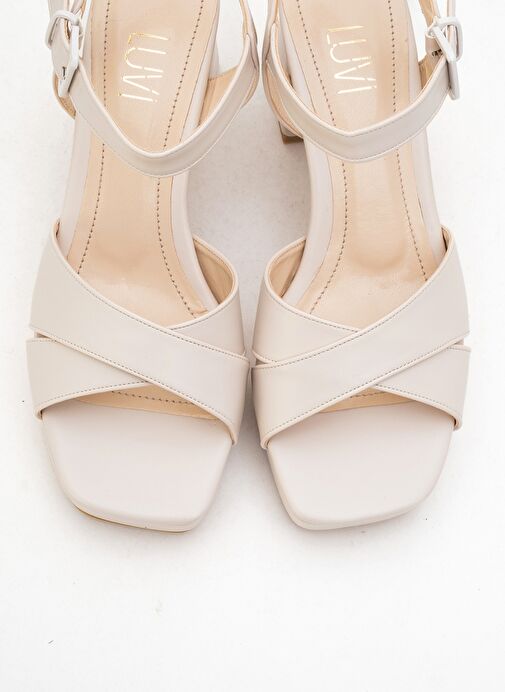 LİSBON Bej Cilt Çapraz Bantlı Kadın Platform Topuklu Ayakkabı - Görsel 3