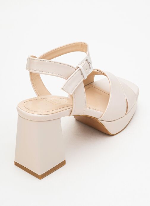 LİSBON Bej Cilt Çapraz Bantlı Kadın Platform Topuklu Ayakkabı - Görsel 6