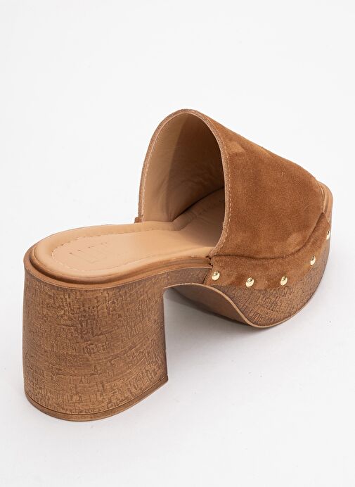 PULL Taba Süet Hakiki Deri Kadın Platform Topuklu Terlik - Görsel 6