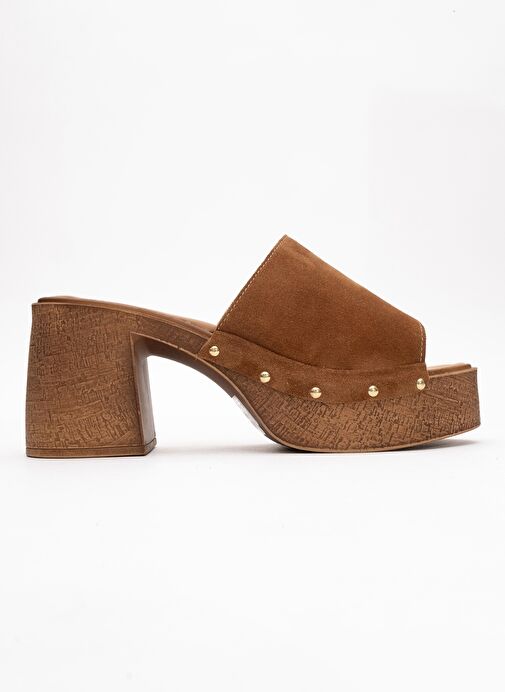 PULL Taba Süet Hakiki Deri Kadın Platform Topuklu Terlik - Görsel 7