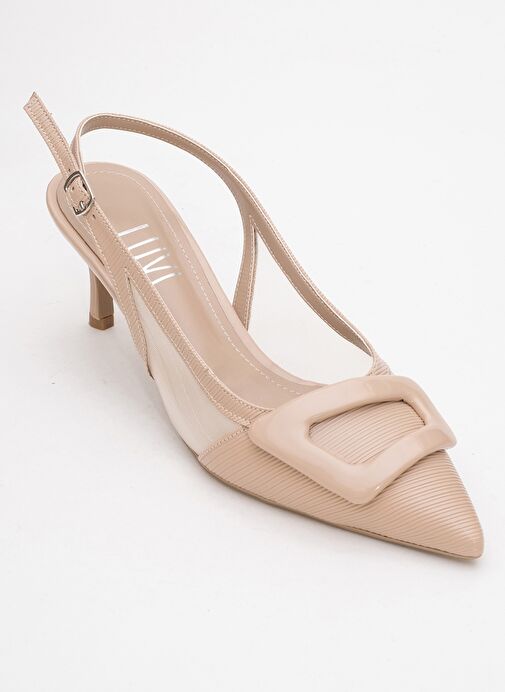 FOLEY Koyu Bej Rugan Çizgili Kadın Sivri Burun Arkası Açık İnce Topuklu Ayakkabı - Görsel 4