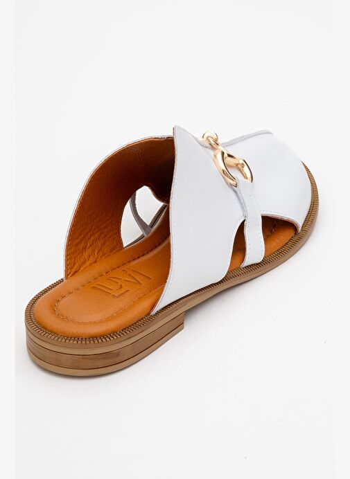 FAVOR Beyaz Cilt Hakiki Deri Tokalı Önü Kapalı Kadın Terlik - Görsel 6