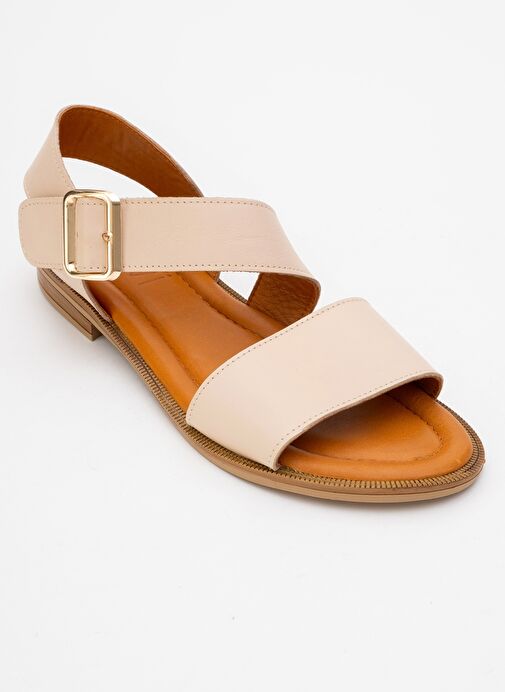 MAJESTY Bej Cilt Hakiki Deri Kadın Sandalet - Görsel 4