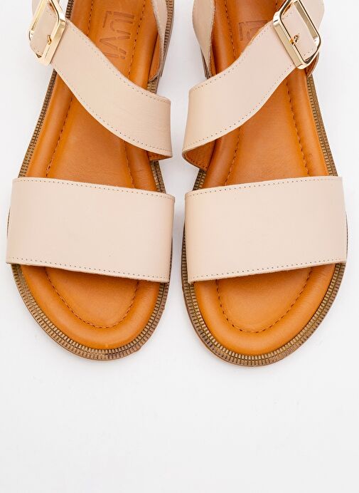 MAJESTY Bej Cilt Hakiki Deri Kadın Sandalet - Görsel 3