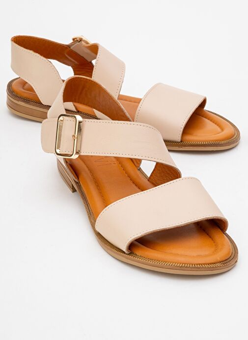 MAJESTY Bej Cilt Hakiki Deri Kadın Sandalet - Görsel 2