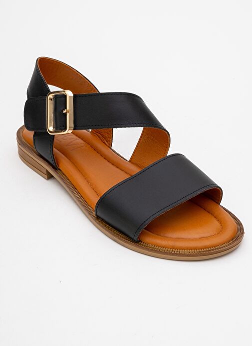MAJESTY Siyah Cilt Hakiki Deri Kadın Sandalet - Görsel 4