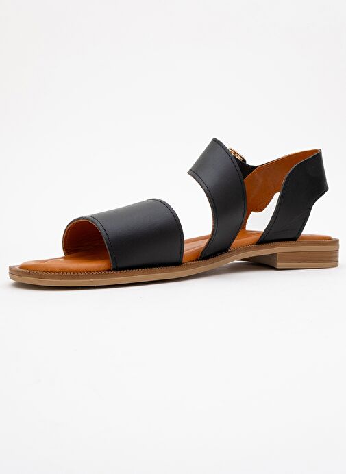 MAJESTY Siyah Cilt Hakiki Deri Kadın Sandalet - Görsel 5