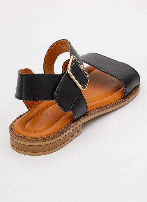 MAJESTY Siyah Cilt Hakiki Deri Kadın Sandalet - Görsel 6